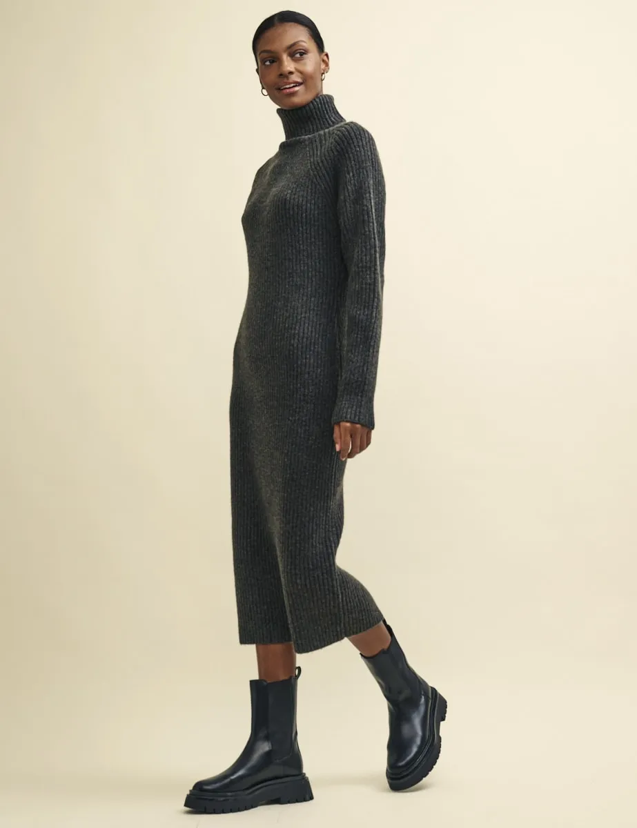 Charcoal Grey Roll Neck Knitted Midi Dress sold by Nobody's Child product image thumbnail 4