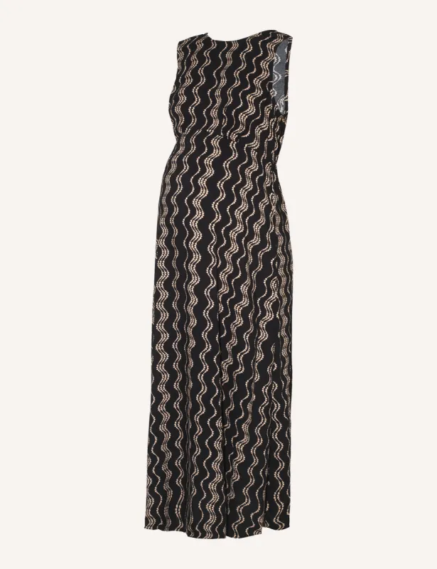 Maternity Black Wave Print Devi Maxi Dress sold by Nobody's Child