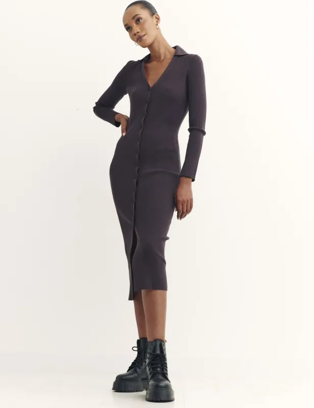 Rib Knit Collared Midi Dress sold by Nobody's Child