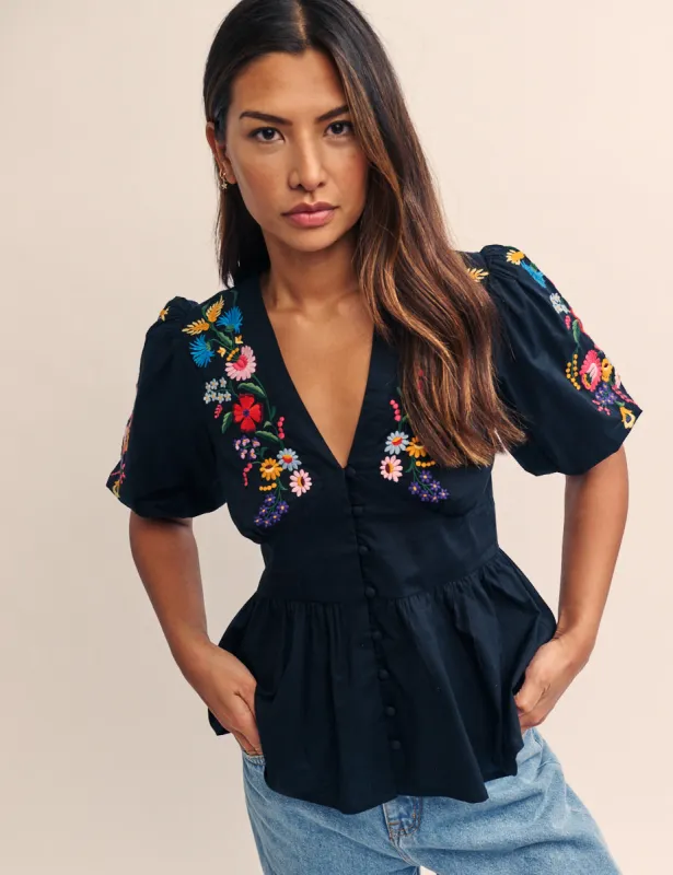 Black Embroidered Starlight Top sold by Nobody's Child