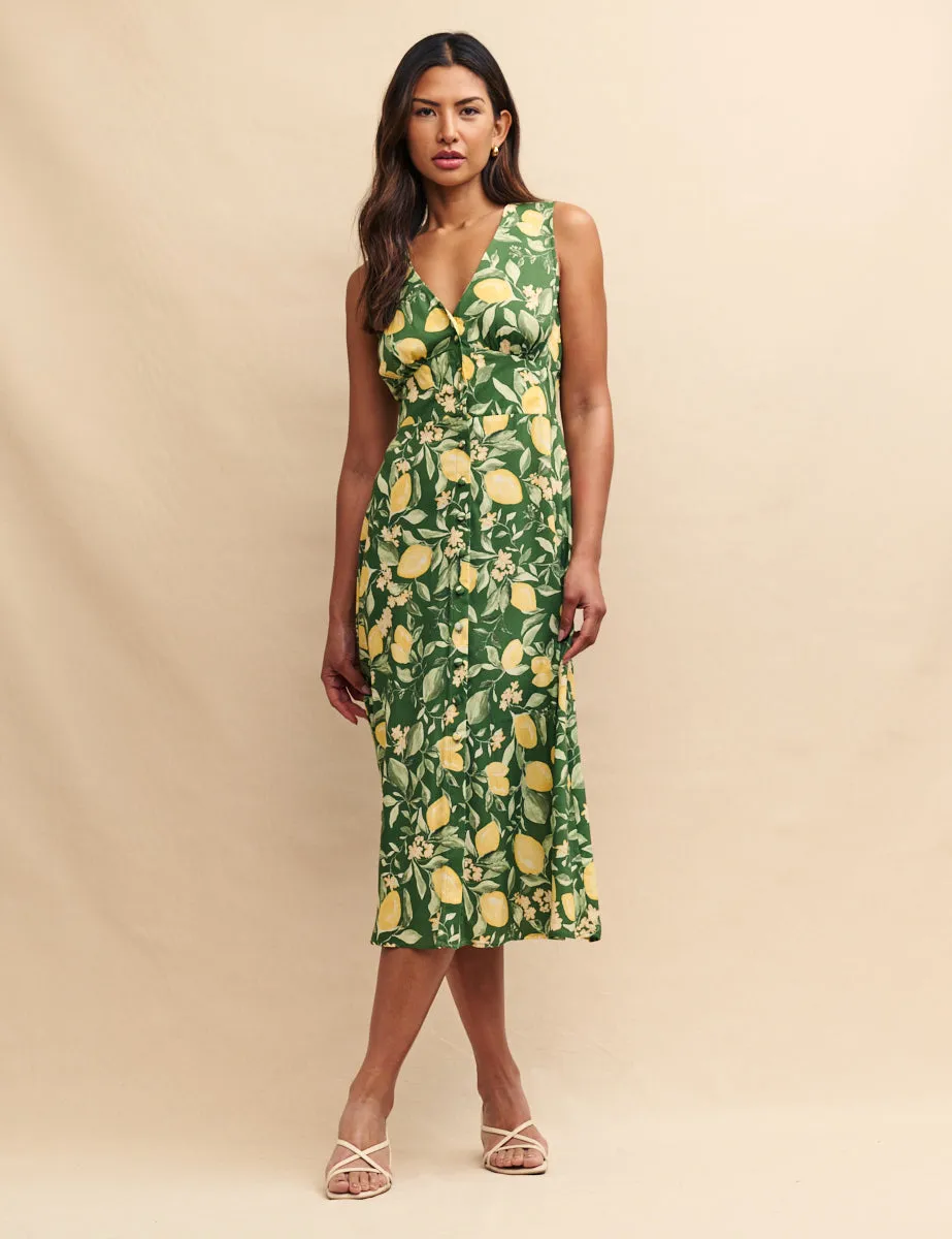 Petite Green Lemon Print Sandra Midi Dress sold by Nobody's Child