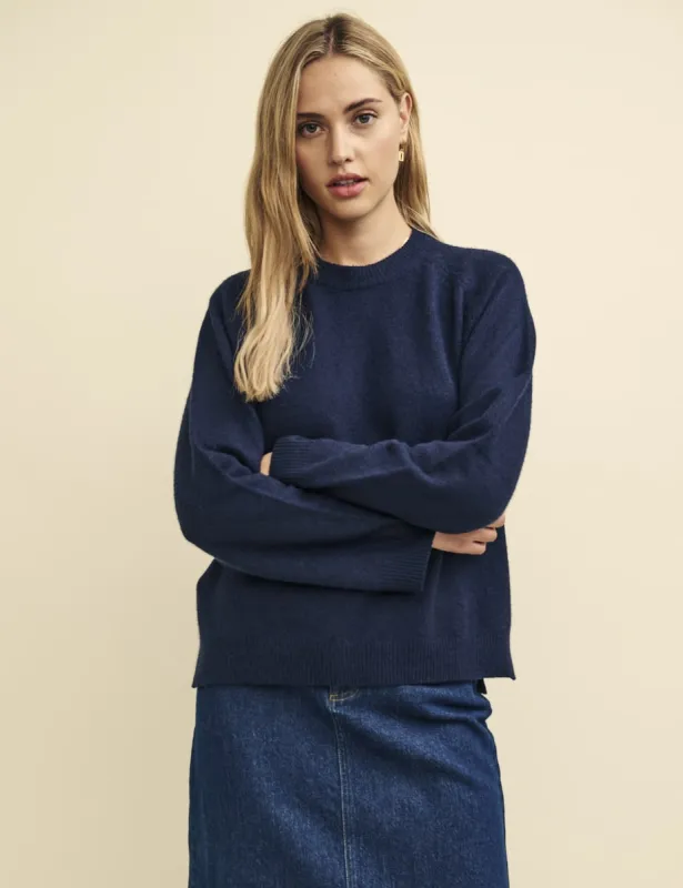 Navy Crew Neck Boxy Knitted Jumper sold by Nobody's Child