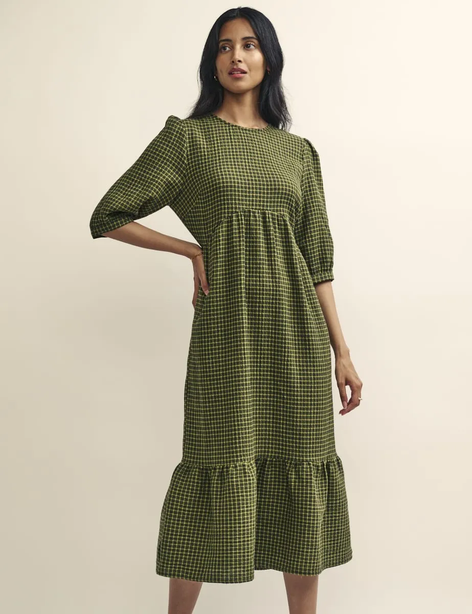 Khaki Green Gingham Check Rachel Midi Dress sold by Nobody's Child product image thumbnail 3