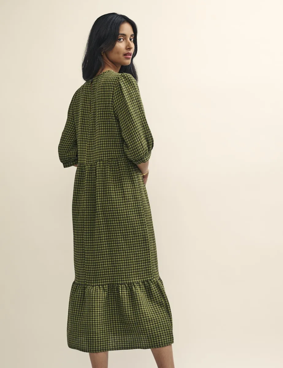 Khaki Green Gingham Check Rachel Midi Dress sold by Nobody's Child product image thumbnail 4