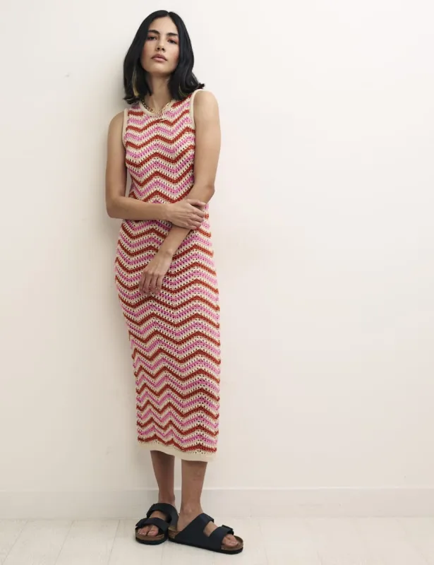 Pink & Orange Chevron Mock-Crochet Racer Midi Dress sold by Nobody's Child