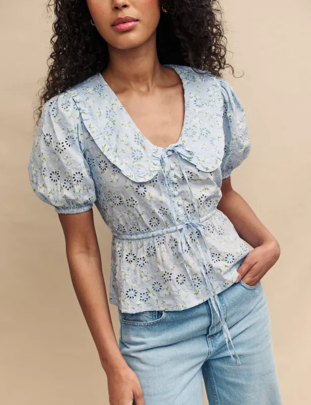 Blue Broderie Collar Blouse sold by Nobody's Child
