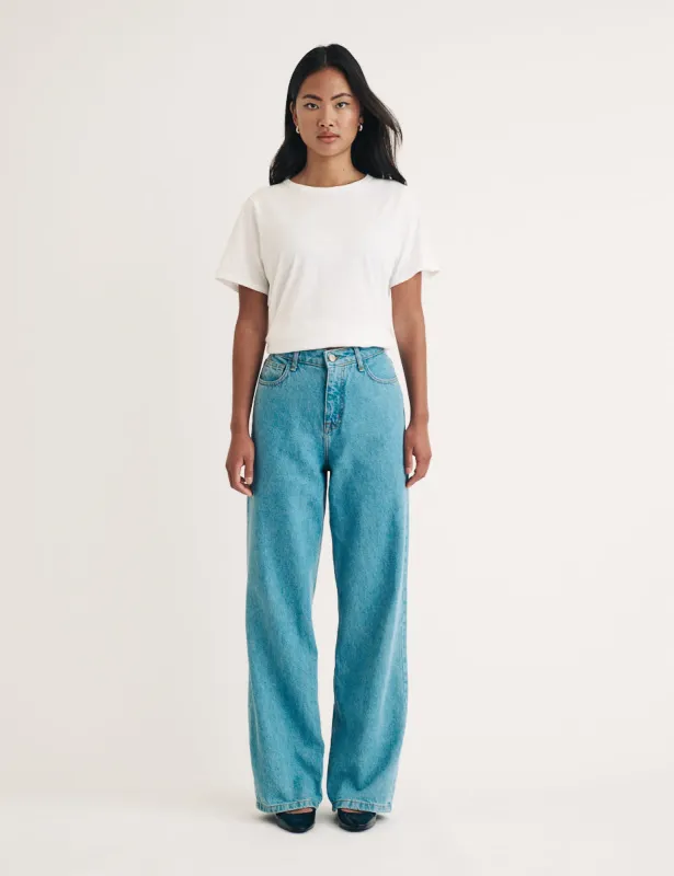 Light Wash Denim High Rise Wide Leg Jeans sold by Nobody's Child