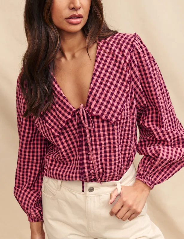 Pink Gingham Birdie Blouse sold by Nobody's Child