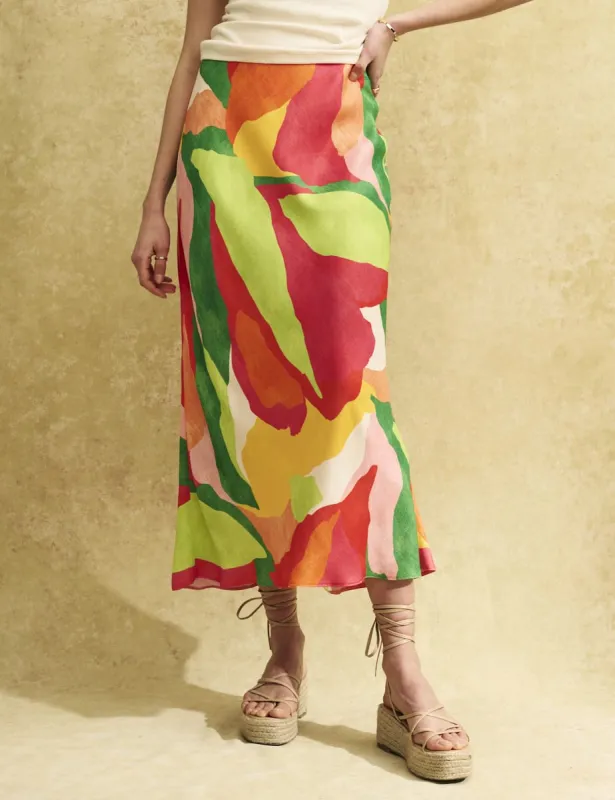 Abstract Leaf Print Mila Midi Skirt sold by Nobody's Child