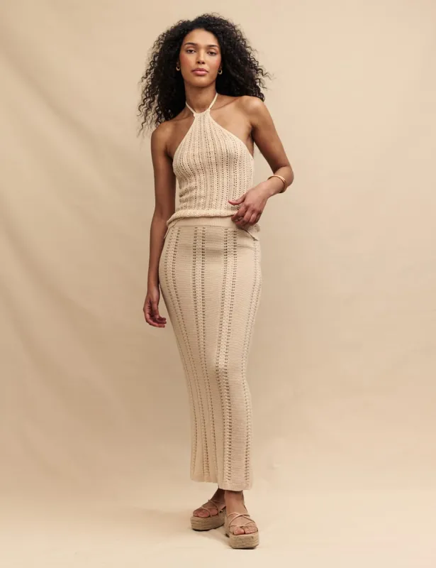 Cream Mock Crochet Midi Skirt sold by Nobody's Child