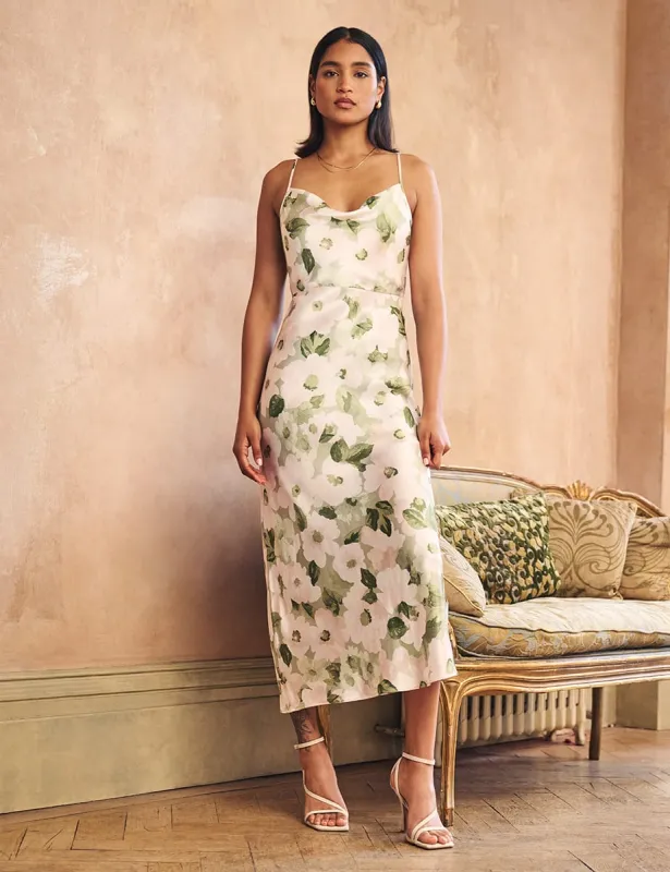 Green Floral Satin Trixie Bridesmaid Midaxi Dress sold by Nobody's Child