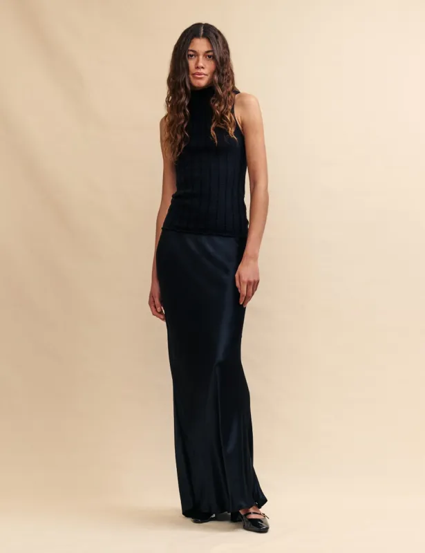 Black Mila Satin Maxi Slip Skirt sold by Nobody's Child