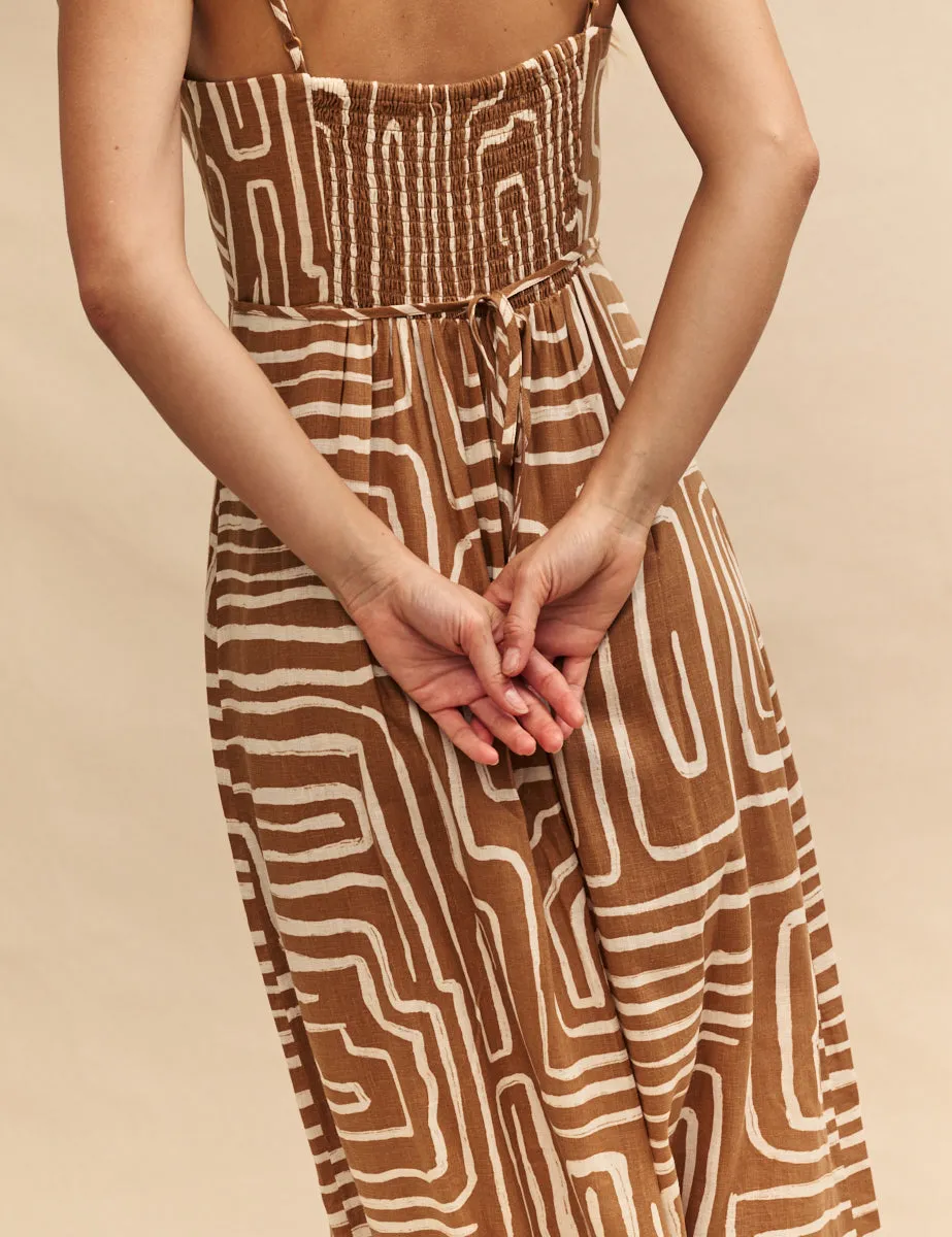 Brown Linen-blend Abstract Maddy Midi Dress sold by Nobody's Child product image thumbnail 3