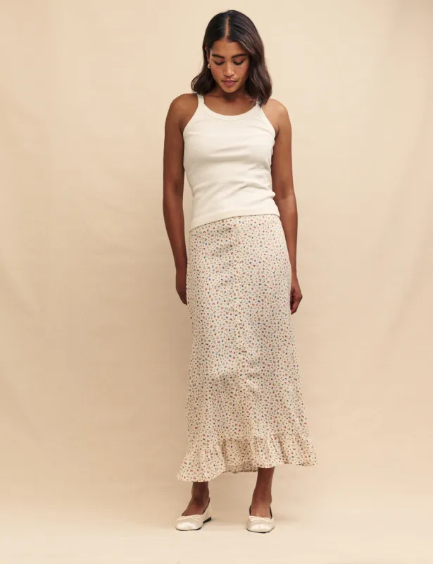 White Ditsy Floral Annalise Midi Skirt sold by Nobody's Child