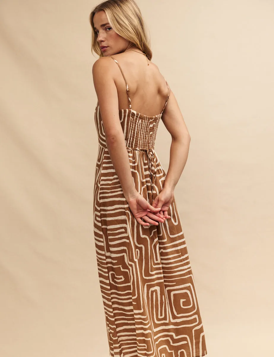 Brown Linen-blend Abstract Maddy Midi Dress sold by Nobody's Child product image thumbnail 4