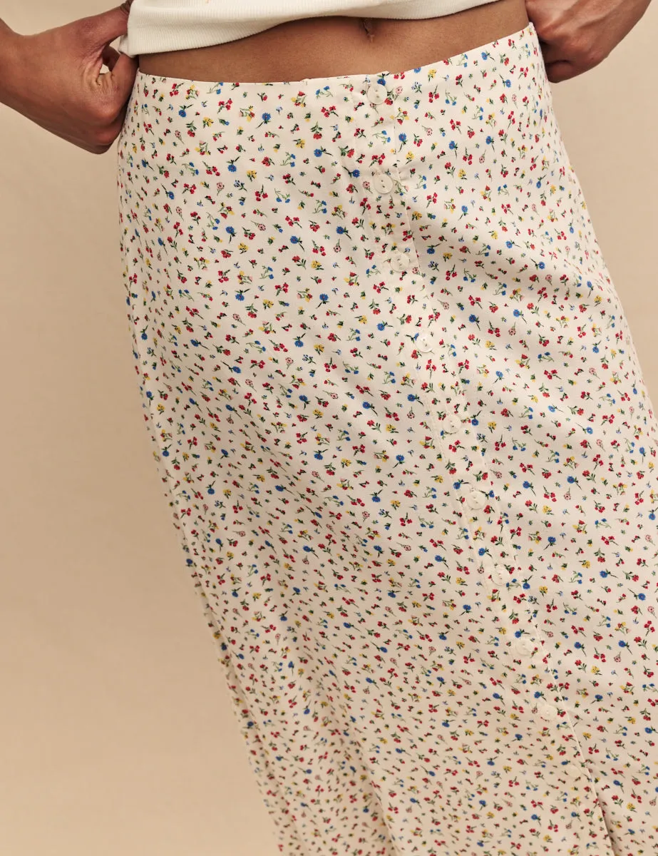 White Ditsy Floral Annalise Midi Skirt sold by Nobody's Child product image thumbnail 2