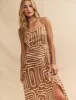 Brown Linen-blend Abstract Maddy Midi Dress sold by Nobody's Child