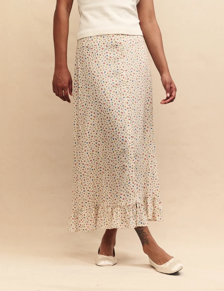 White Ditsy Floral Annalise Midi Skirt sold by Nobody's Child product image thumbnail 3