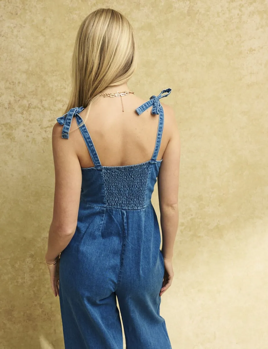 Blue Denim Tie Shoulder Meg Jumpsuit sold by Nobody's Child product image thumbnail 4