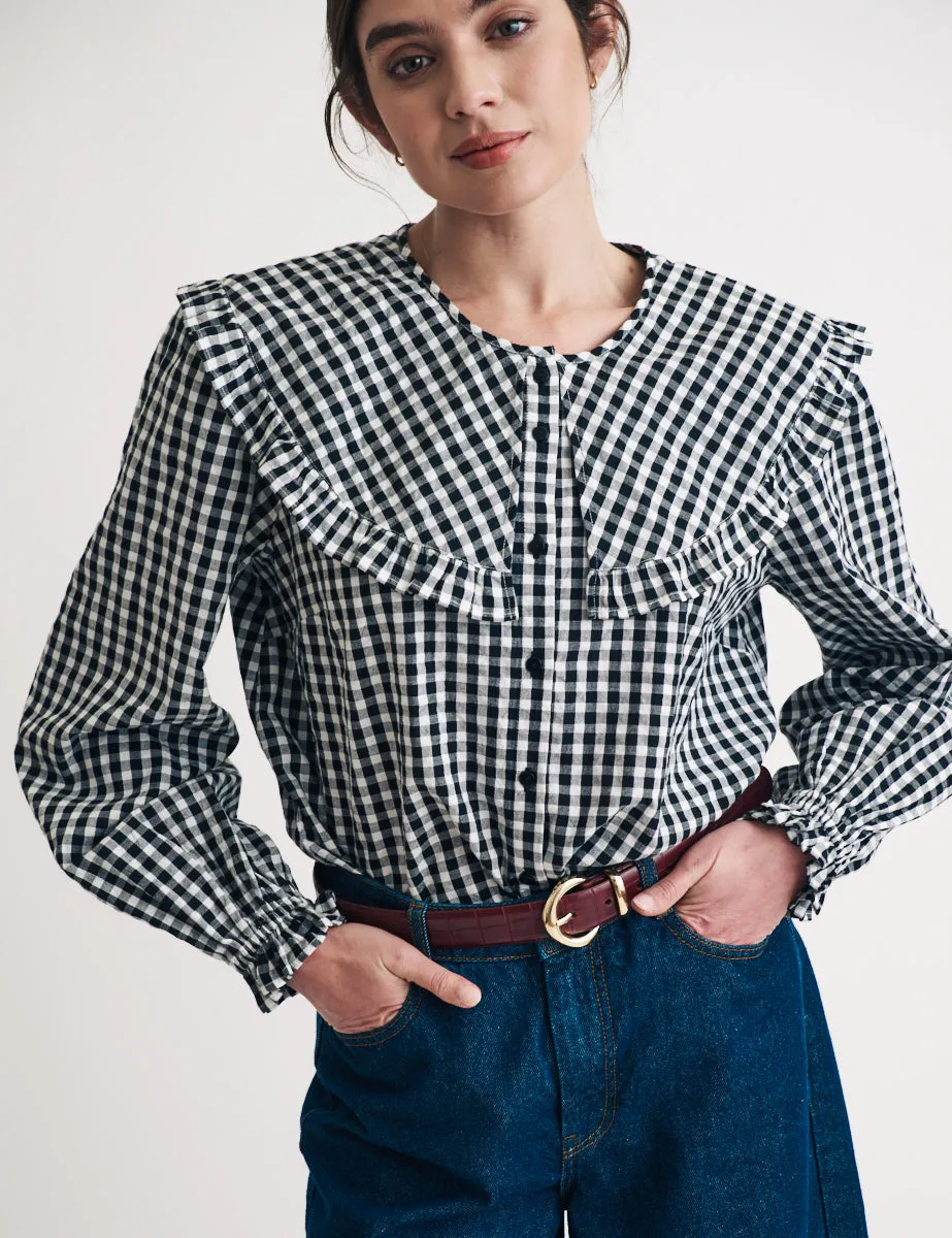 Black Gingham Peter Pan Collar Blouse sold by Nobody's Child
