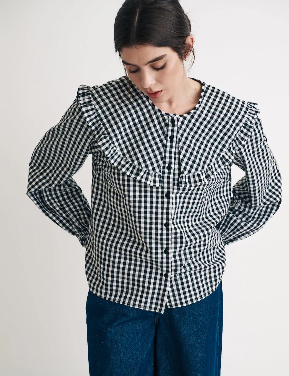 Black Gingham Peter Pan Collar Blouse sold by Nobody's Child product image thumbnail 3