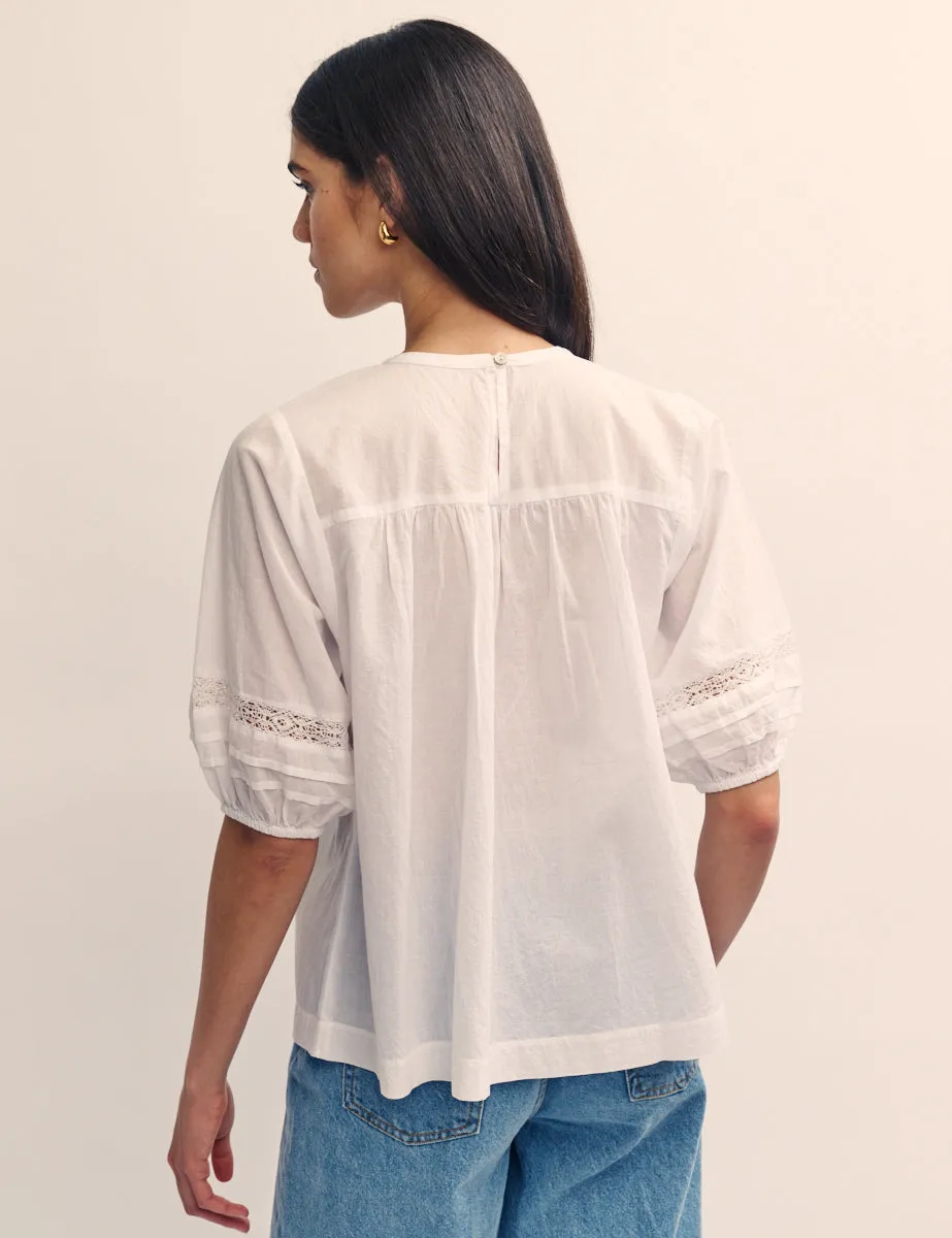 White Lace Detail Smock Short Sleeve Blouse sold by Nobody's Child product image thumbnail 4