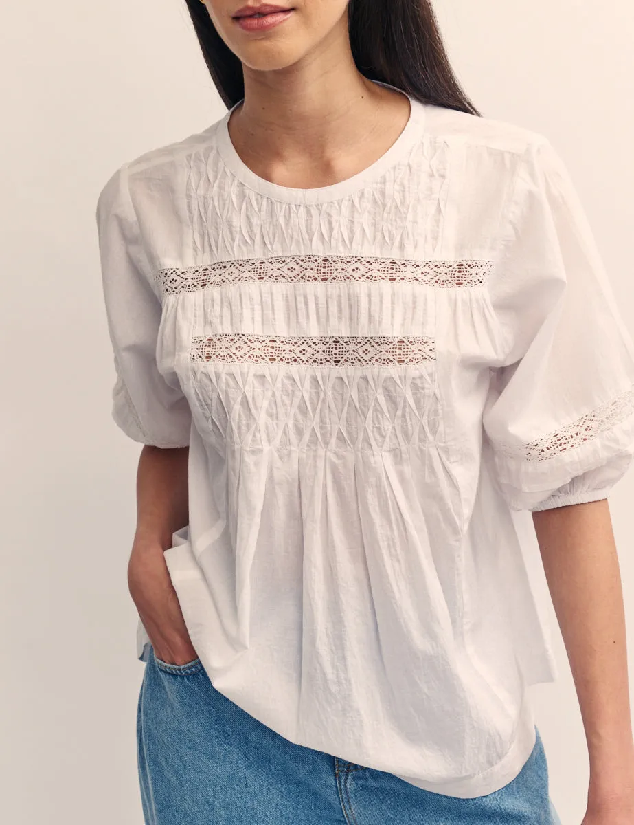 White Lace Detail Smock Short Sleeve Blouse sold by Nobody's Child product image thumbnail 3