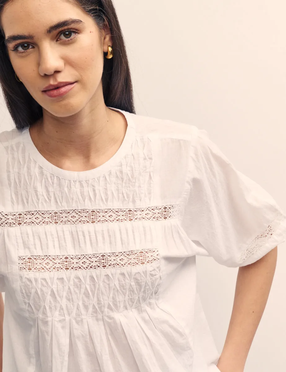 White Lace Detail Smock Short Sleeve Blouse sold by Nobody's Child product image thumbnail 2
