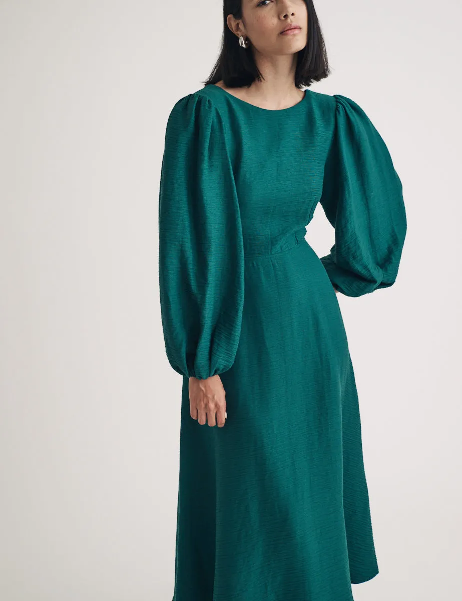 Emerald Green Balloon Sleeve Zora Midi Dress sold by Nobody's Child product image thumbnail 3