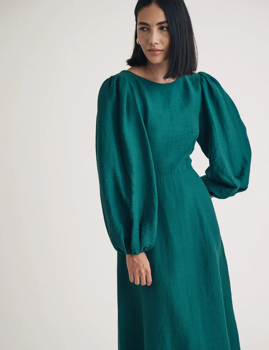 Emerald Green Balloon Sleeve Zora Midi Dress sold by Nobody's Child product image thumbnail 4