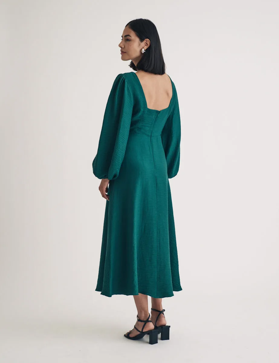 Emerald Green Balloon Sleeve Zora Midi Dress sold by Nobody's Child product image thumbnail 2