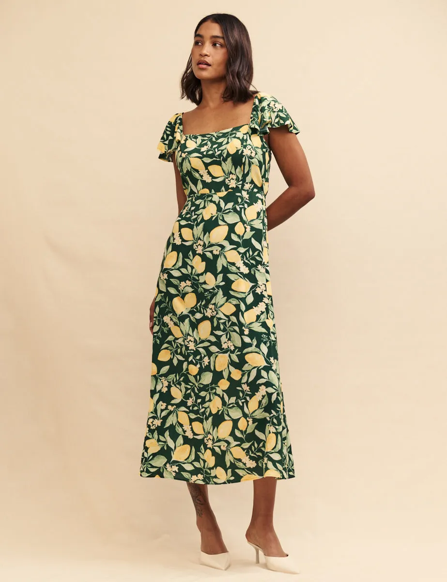 Green Lemon Print Elsie Midi Dress sold by Nobody's Child
