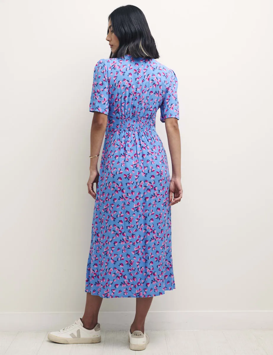 Blue Strawberry Print Alexa Midi with Shirring Dress sold by Nobody's Child product image thumbnail 3