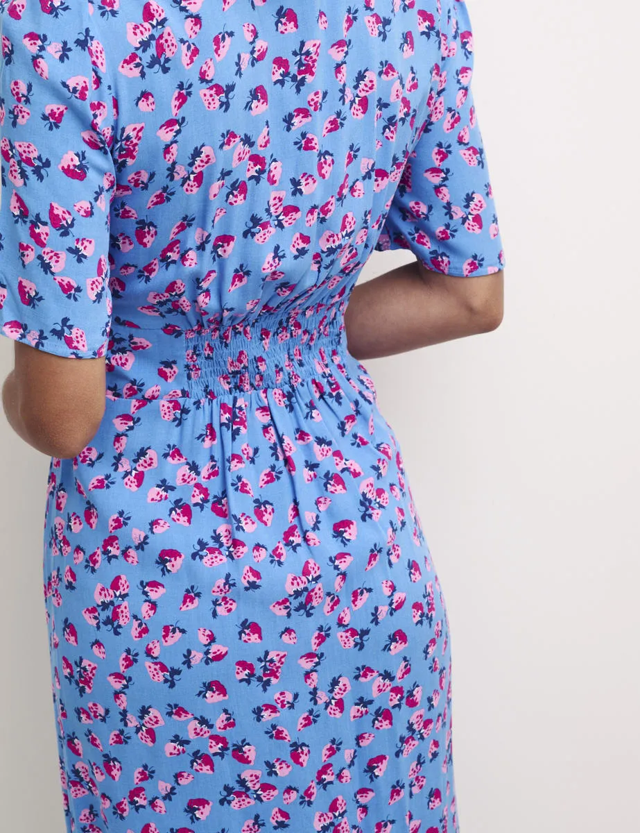 Blue Strawberry Print Alexa Midi with Shirring Dress sold by Nobody's Child product image thumbnail 4