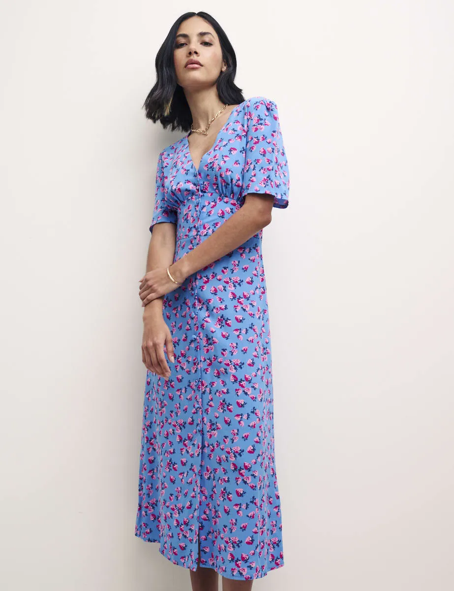 Blue Strawberry Print Alexa Midi with Shirring Dress sold by Nobody's Child product image thumbnail 2