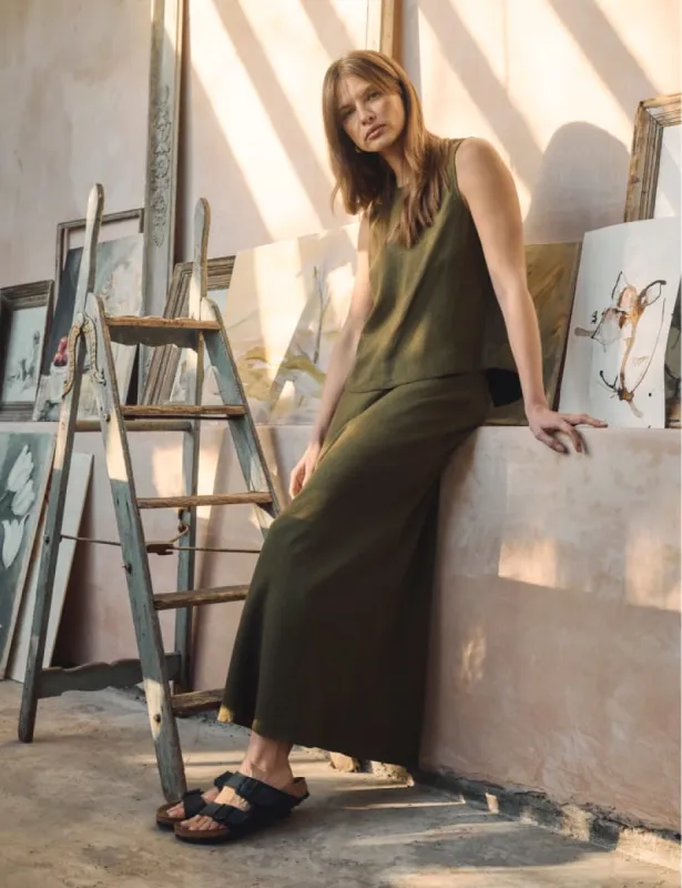 Khaki Green Linen-blend Mila Midaxi Skirt sold by Nobody's Child