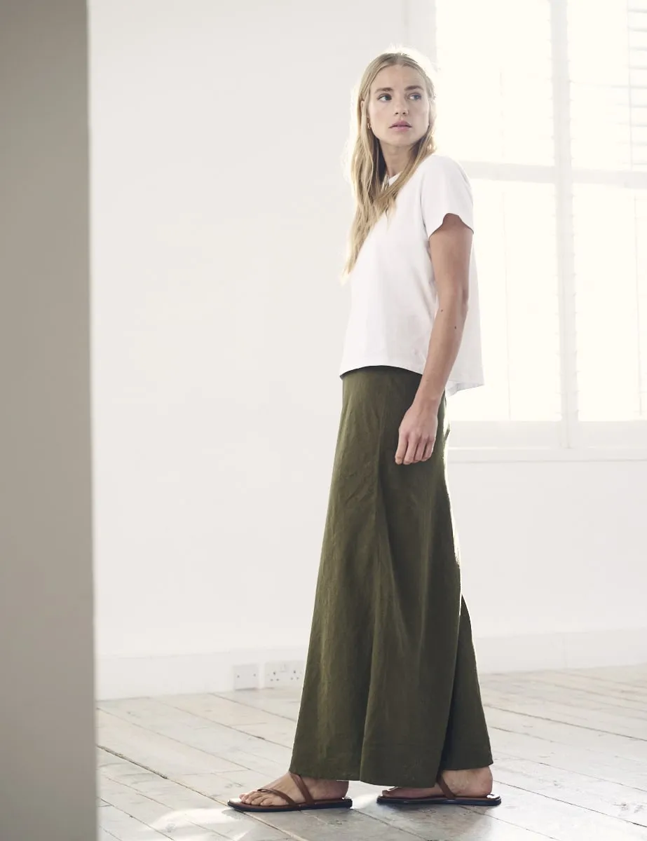 Khaki Green Linen-blend Mila Midaxi Skirt sold by Nobody's Child product image thumbnail 4