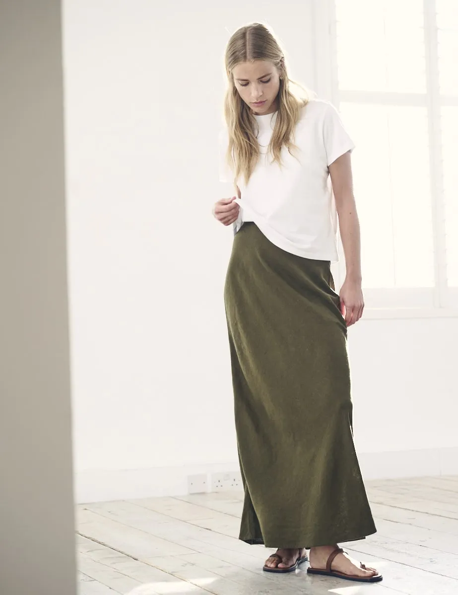 Khaki Green Linen-blend Mila Midaxi Skirt sold by Nobody's Child product image thumbnail 3