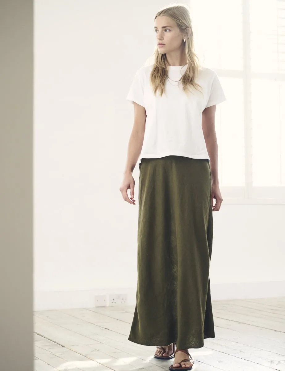 Khaki Green Linen-blend Mila Midaxi Skirt sold by Nobody's Child product image thumbnail 2