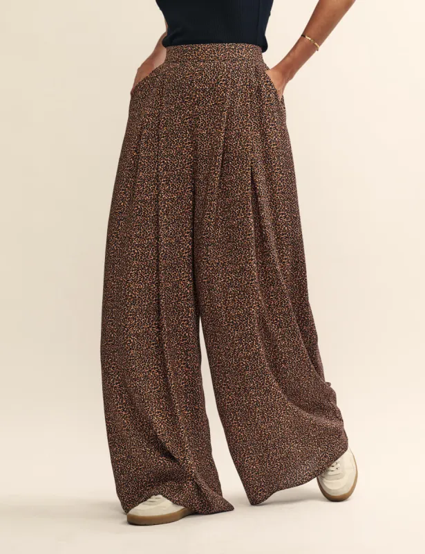 Leopard Print Wide Leg Full Length Zeena Trousers sold by Nobody's Child