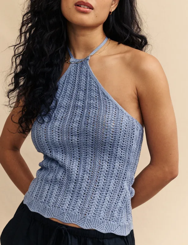Blue Mock-Crochet Halter Top sold by Nobody's Child