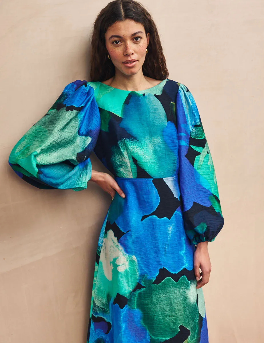 Blue Watercolour Floral Zora Midi Dress sold by Nobody's Child product image thumbnail 2