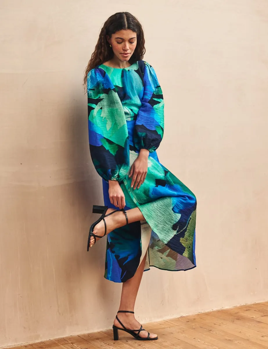 Blue Watercolour Floral Zora Midi Dress sold by Nobody's Child product image thumbnail 3