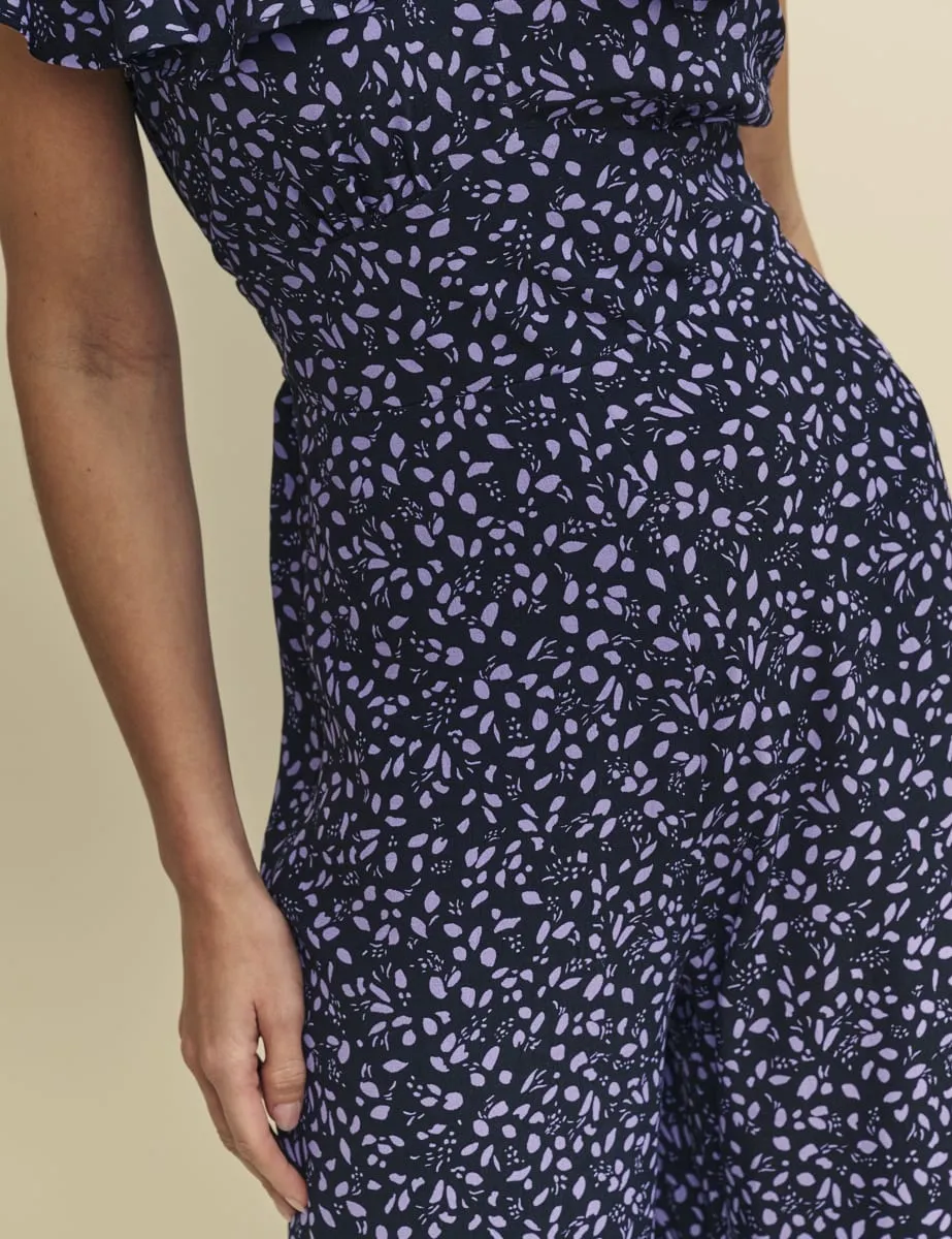 Purple Ditsy Floral Flutter Sleeve Suki Jumpsuit sold by Nobody's Child product image thumbnail 3