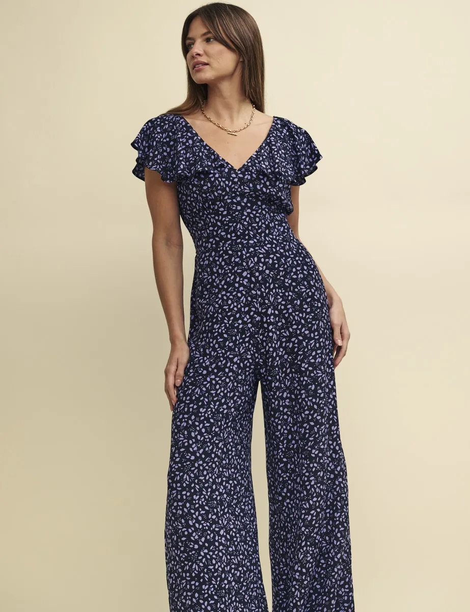 Purple Ditsy Floral Flutter Sleeve Suki Jumpsuit sold by Nobody's Child product image thumbnail 2