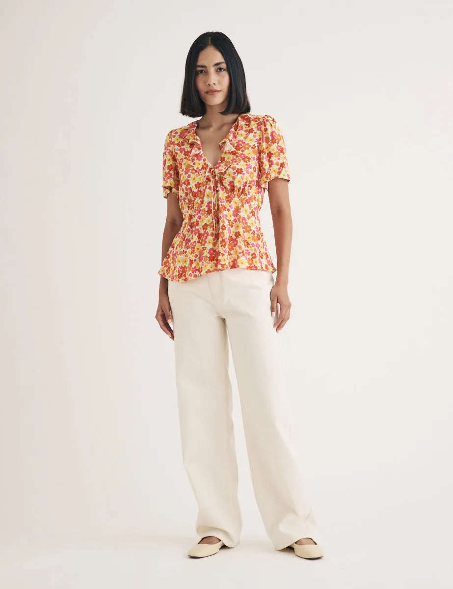 Orange Floral Ruffle Blouse sold by Nobody's Child product image thumbnail 3