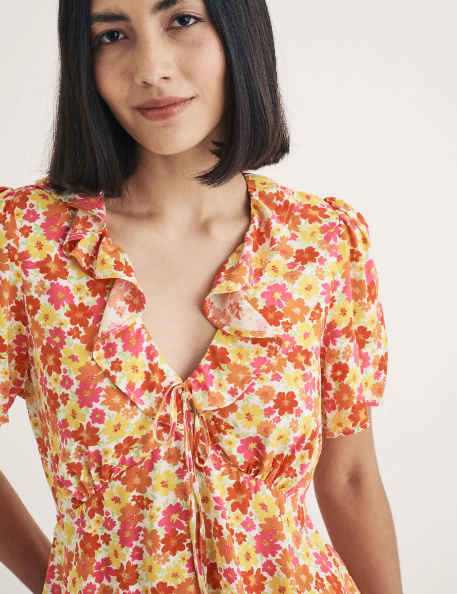 Orange Floral Ruffle Blouse sold by Nobody's Child product image thumbnail 2