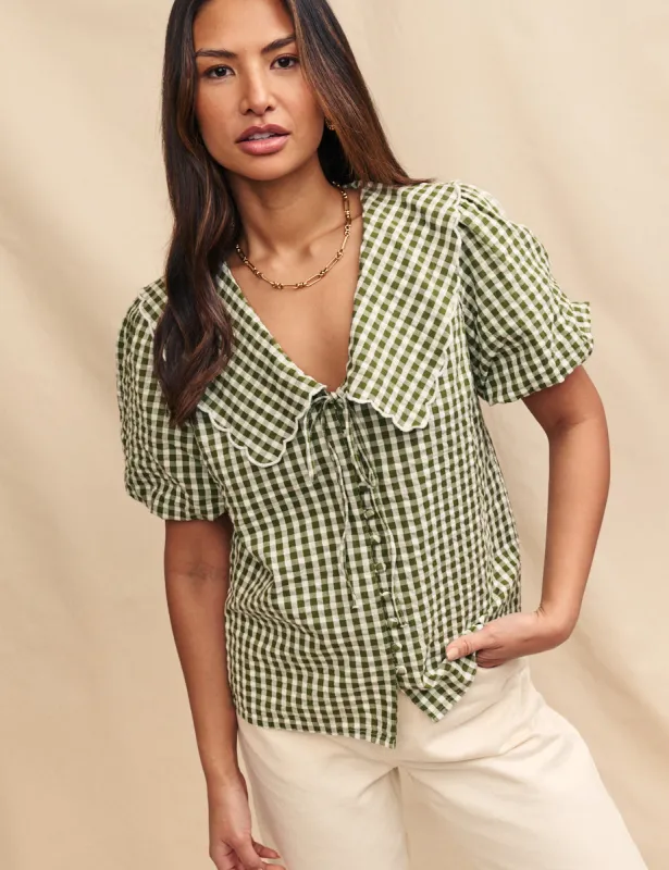 Green Gingham Birdie Blouse sold by Nobody's Child