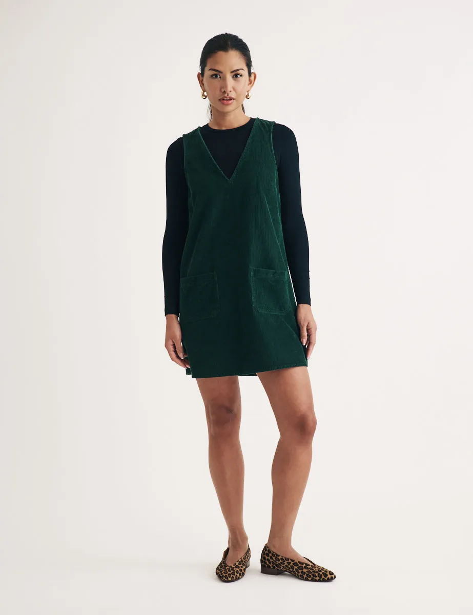 Green Cord Piper Mini Pinafore Dress sold by Nobody's Child