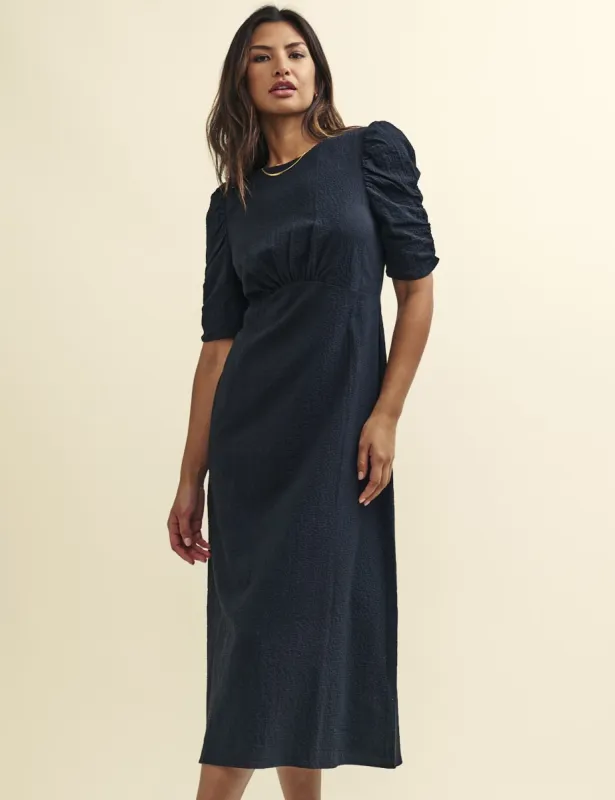 Black Crinkle Evie Midi Tea Dress sold by Nobody's Child